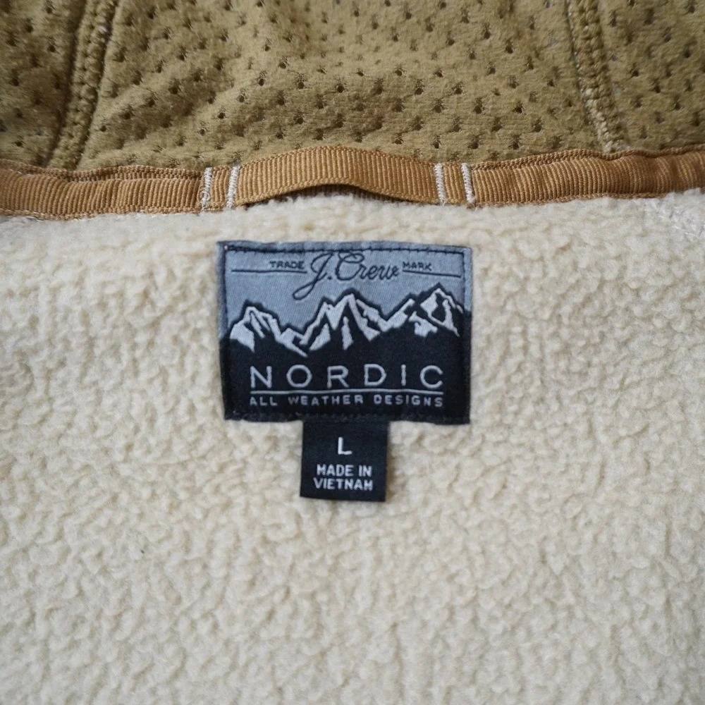 J. Crew Nordic Polartec Sherpa Fleece Hoodie Large Mens Cream Full Zip Y2K